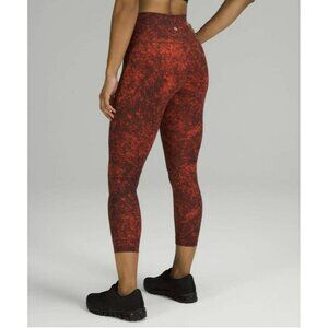 Lululemon Wunder Train High-Rise Crop 23" Denim Wash Print Autumn Size 4 EUC